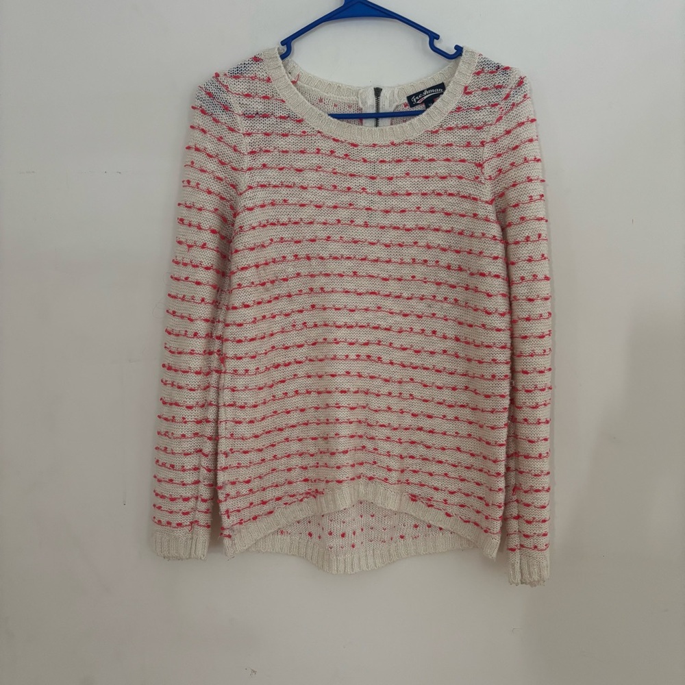 Freshman 1996 Cream Pink Textured Striped Knit Sweater Medium